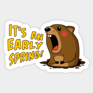 Cute Groundhog Screaming "It's An Early Spring!" Holiday Sticker